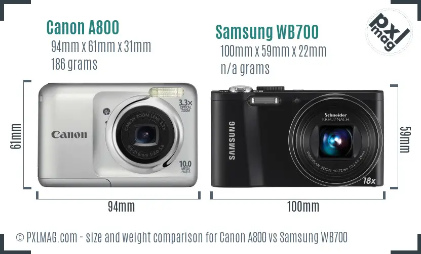 Canon A800 vs Samsung WB700 size comparison