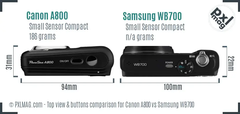 Canon A800 vs Samsung WB700 top view buttons comparison