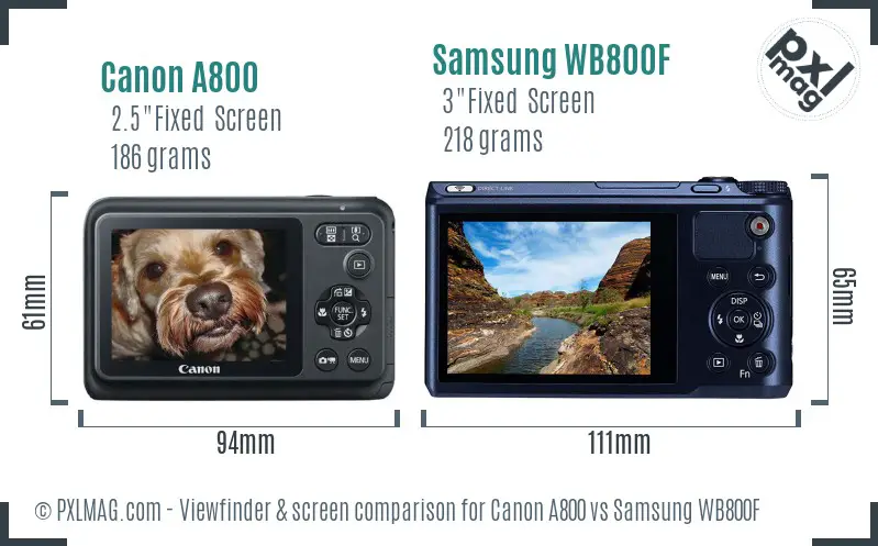 Canon A800 vs Samsung WB800F Screen and Viewfinder comparison