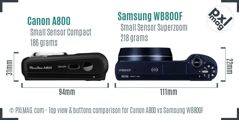 Canon A800 vs Samsung WB800F top view buttons comparison