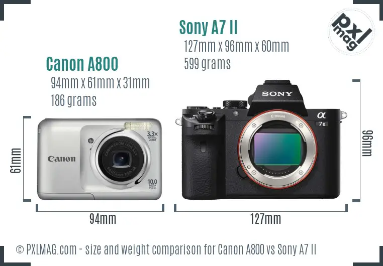 Canon A800 vs Sony A7 II size comparison