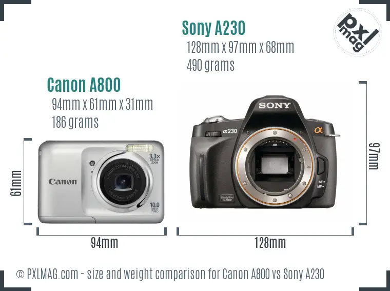 Canon A800 vs Sony A230 size comparison