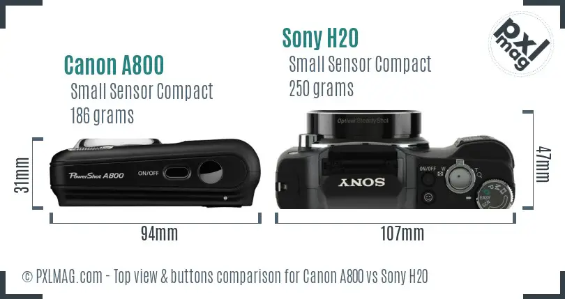 Canon A800 vs Sony H20 top view buttons comparison