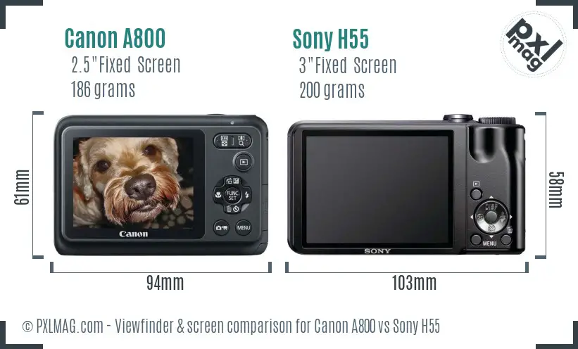 Canon A800 vs Sony H55 Screen and Viewfinder comparison