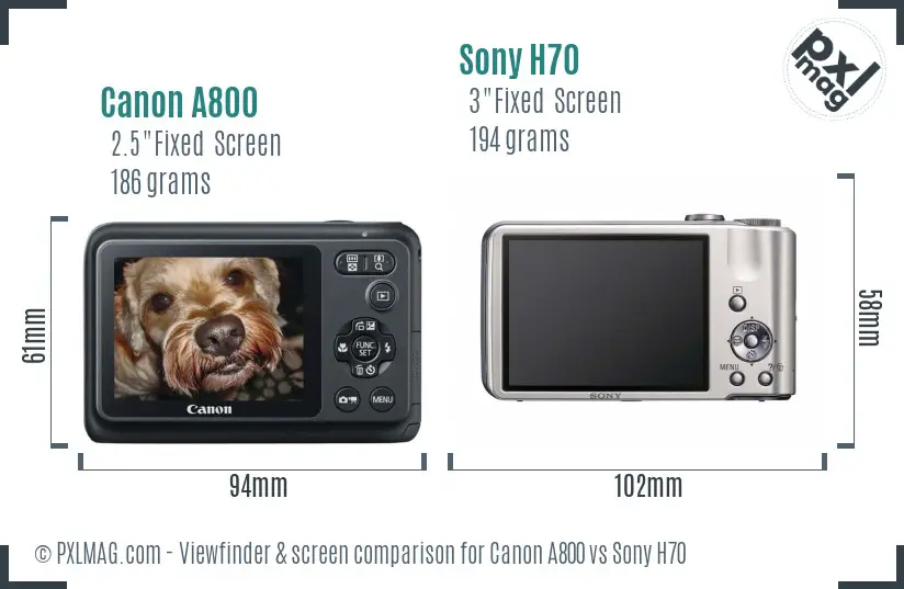 Canon A800 vs Sony H70 Screen and Viewfinder comparison Canon A800 vs Sony H70 Screen and Viewfinder comparison