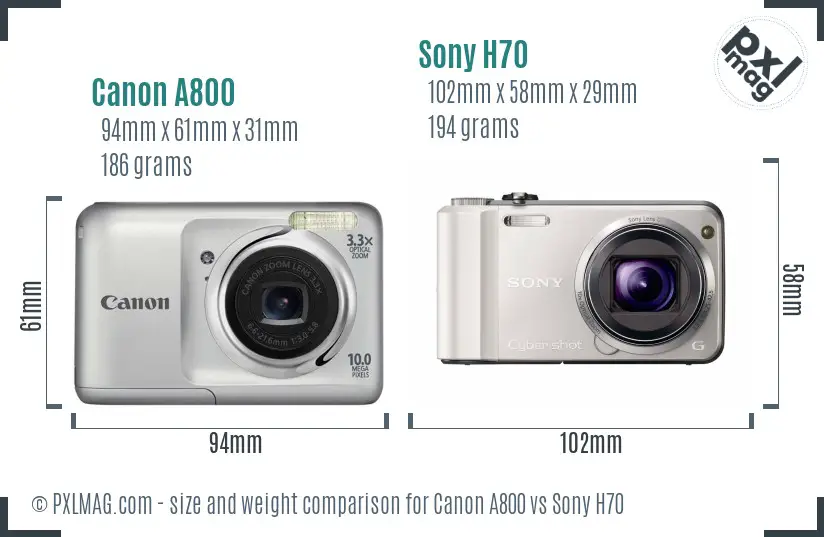 Canon A800 vs Sony H70 size comparison Canon A800 vs Sony H70 size comparison