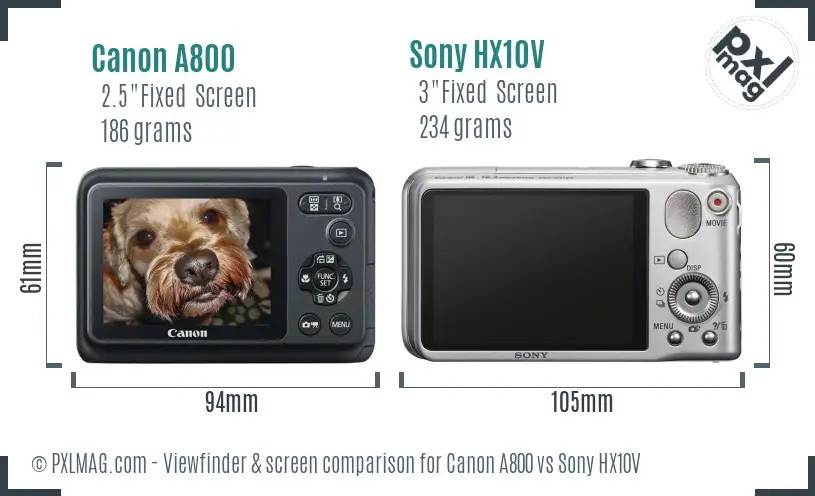 Canon A800 vs Sony HX10V Screen and Viewfinder comparison Canon A800 vs Sony HX10V Screen and Viewfinder comparison