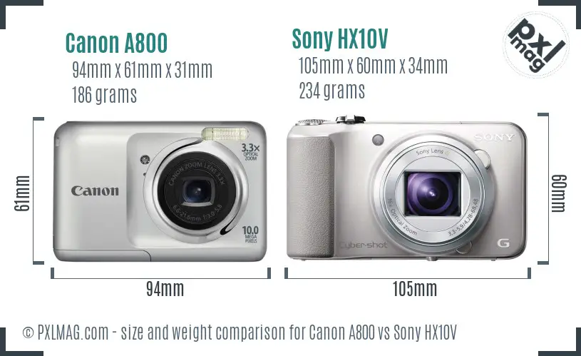 Canon A800 vs Sony HX10V size comparison Canon A800 vs Sony HX10V size comparison