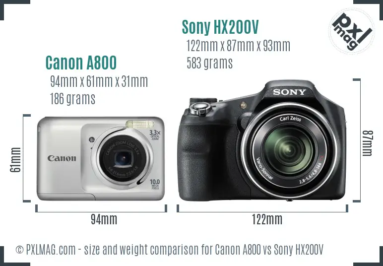 Canon A800 vs Sony HX200V size comparison