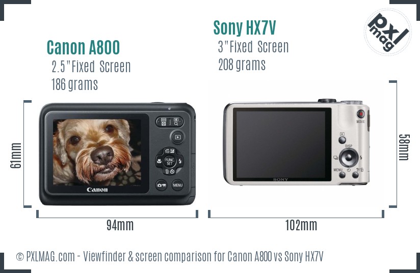 Canon A800 vs Sony HX7V Screen and Viewfinder comparison