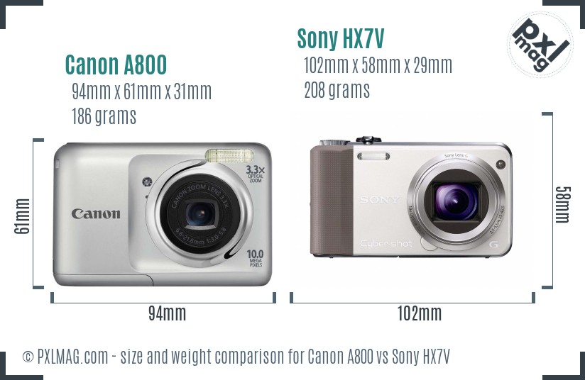 Canon A800 vs Sony HX7V size comparison