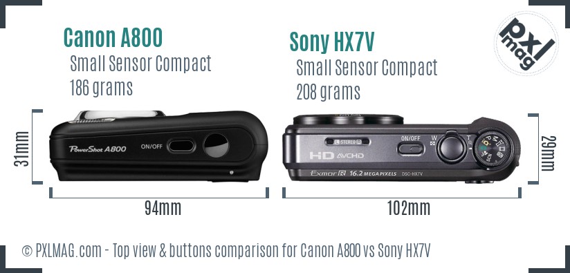 Canon A800 vs Sony HX7V top view buttons comparison