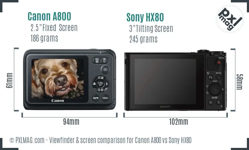 Canon A800 vs Sony HX80 Screen and Viewfinder comparison