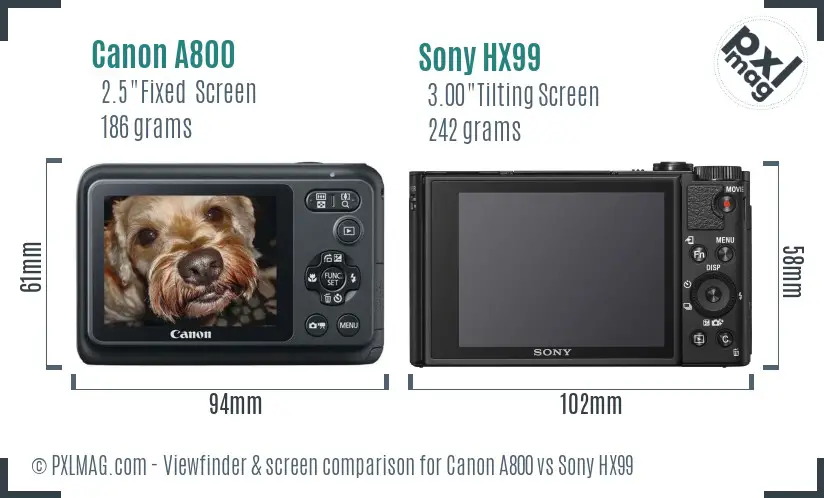 Canon A800 vs Sony HX99 Screen and Viewfinder comparison