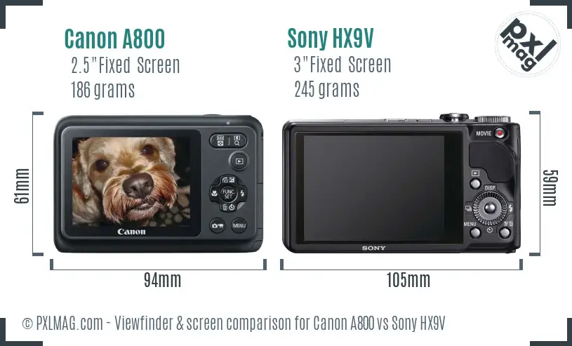 Canon A800 vs Sony HX9V Screen and Viewfinder comparison