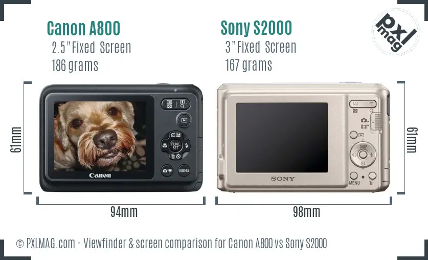 Canon A800 vs Sony S2000 Screen and Viewfinder comparison Canon A800 vs Sony S2000 Screen and Viewfinder comparison