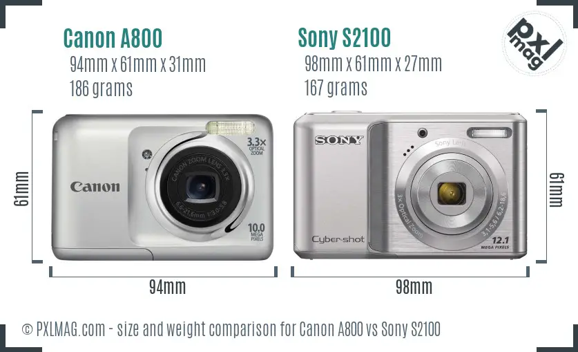 Canon A800 vs Sony S2100 size comparison Canon A800 vs Sony S2100 size comparison