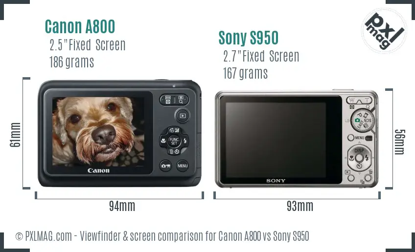 Canon A800 vs Sony S950 Screen and Viewfinder comparison