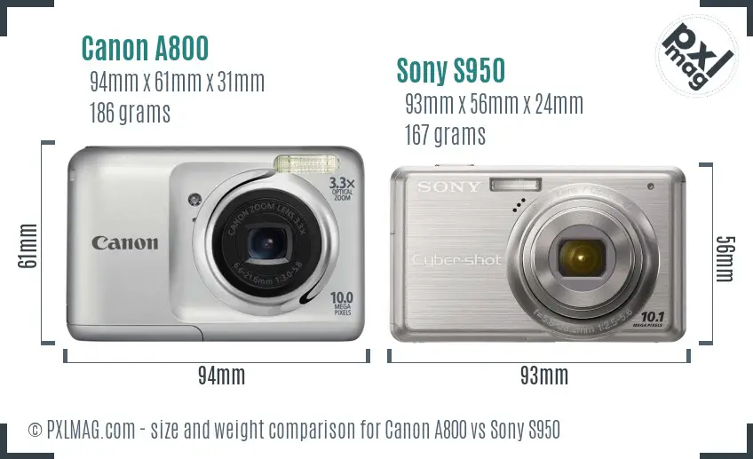 Canon A800 vs Sony S950 size comparison