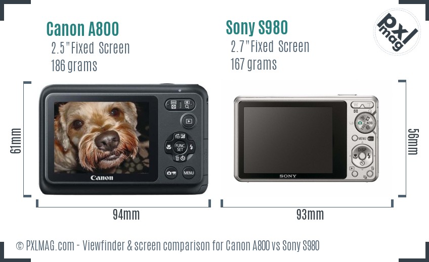 Canon A800 vs Sony S980 Screen and Viewfinder comparison