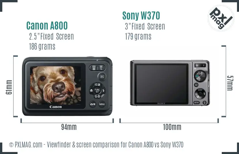Canon A800 vs Sony W370 Screen and Viewfinder comparison
