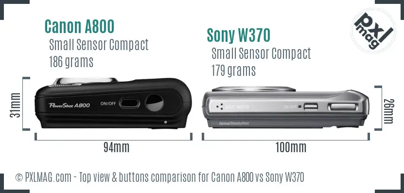 Canon A800 vs Sony W370 top view buttons comparison