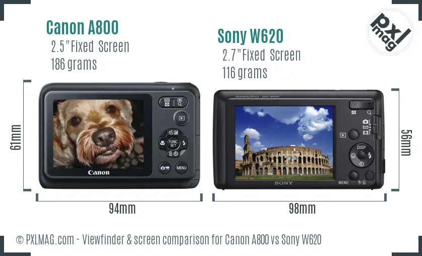Canon A800 vs Sony W620 Screen and Viewfinder comparison Canon A800 vs Sony W620 Screen and Viewfinder comparison