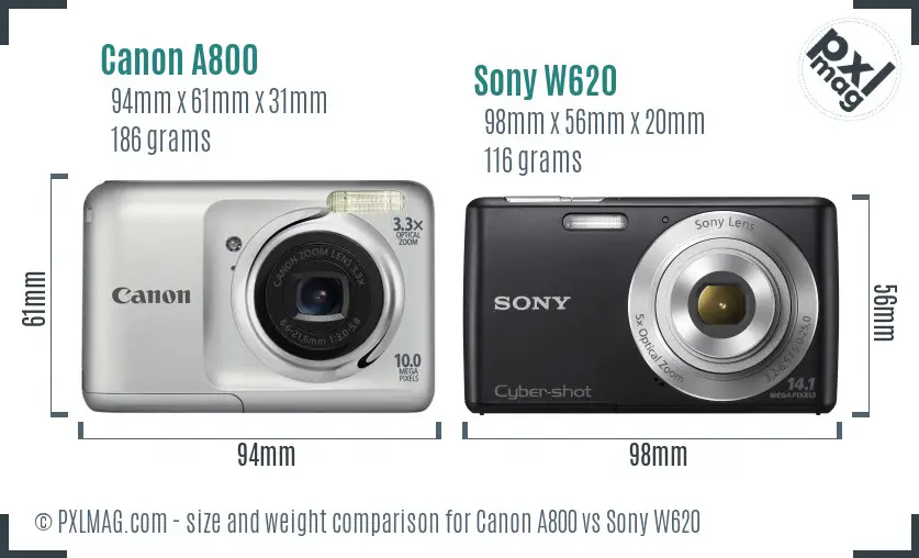Canon A800 vs Sony W620 size comparison Canon A800 vs Sony W620 size comparison