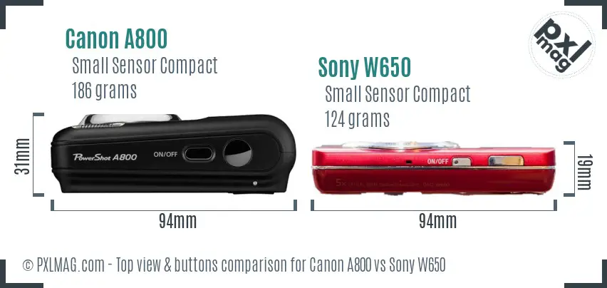 Canon A800 vs Sony W650 top view buttons comparison