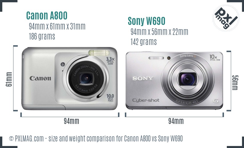 Canon A800 vs Sony W690 size comparison Canon A800 vs Sony W690 size comparison