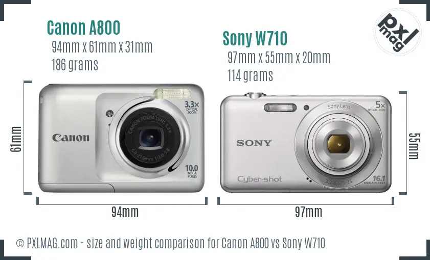 Canon A800 vs Sony W710 size comparison