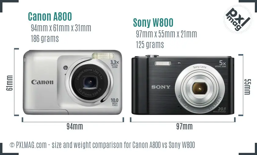 Canon A800 vs Sony W800 size comparison