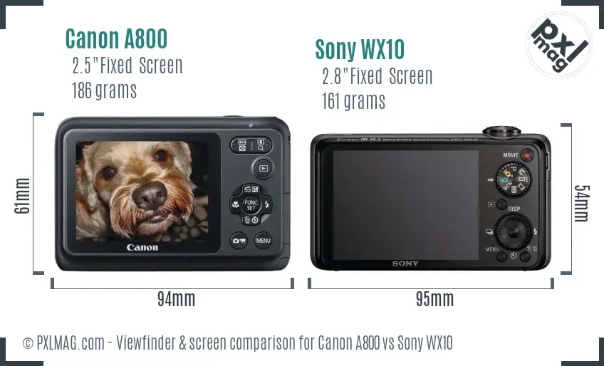 Canon A800 vs Sony WX10 Screen and Viewfinder comparison
