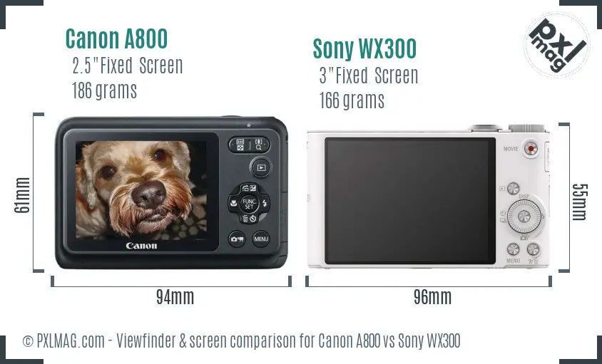 Canon A800 vs Sony WX300 Screen and Viewfinder comparison Canon A800 vs Sony WX300 Screen and Viewfinder comparison