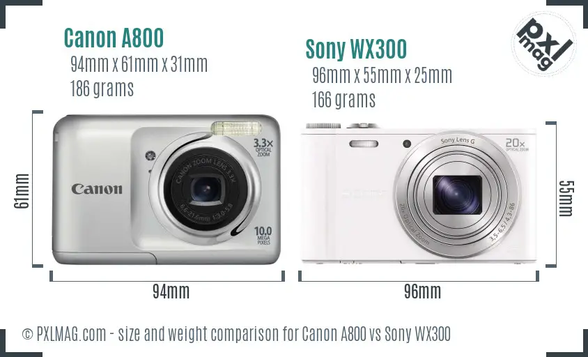 Canon A800 vs Sony WX300 size comparison Canon A800 vs Sony WX300 size comparison