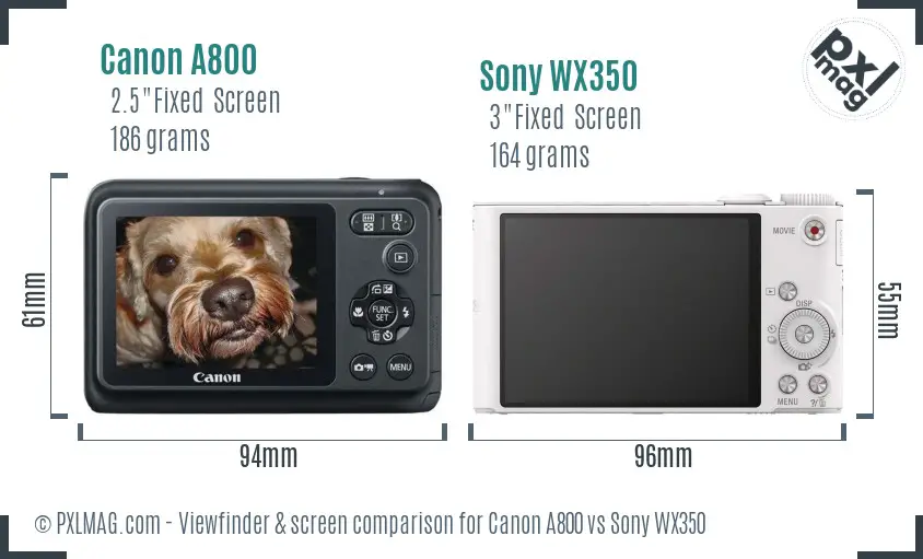 Canon A800 vs Sony WX350 Screen and Viewfinder comparison