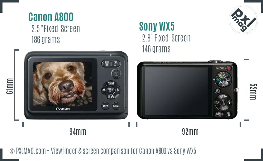 Canon A800 vs Sony WX5 Screen and Viewfinder comparison