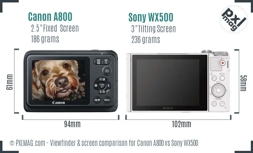 Canon A800 vs Sony WX500 Screen and Viewfinder comparison Canon A800 vs Sony WX500 Screen and Viewfinder comparison