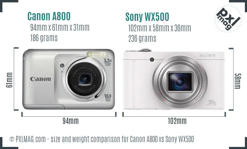Canon A800 vs Sony WX500 size comparison Canon A800 vs Sony WX500 size comparison