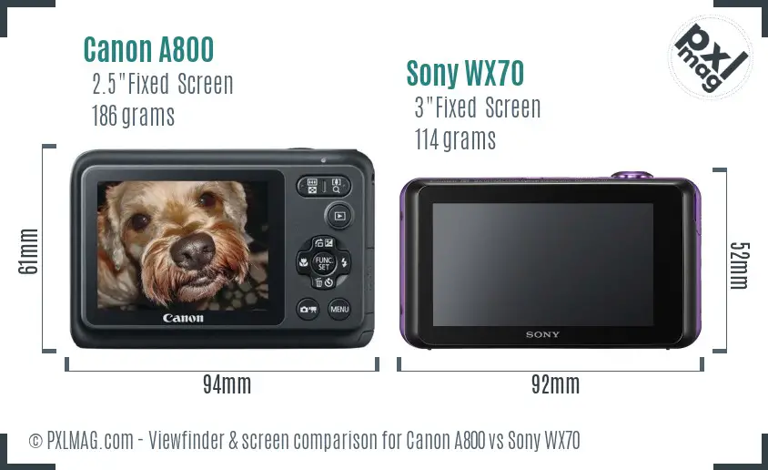 Canon A800 vs Sony WX70 Screen and Viewfinder comparison