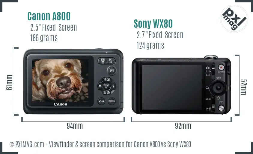 Canon A800 vs Sony WX80 Screen and Viewfinder comparison