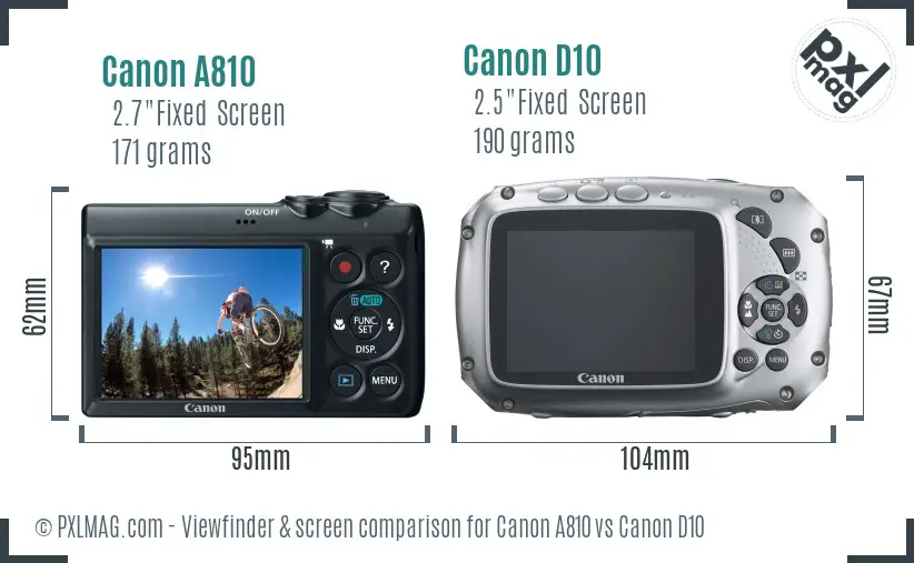 Canon A810 vs Canon D10 Screen and Viewfinder comparison