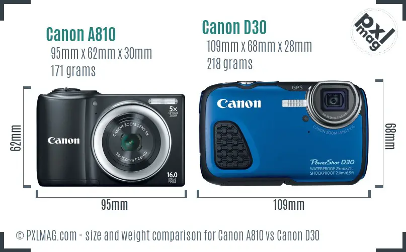 Canon A810 vs Canon D30 size comparison Canon A810 vs Canon D30 size comparison