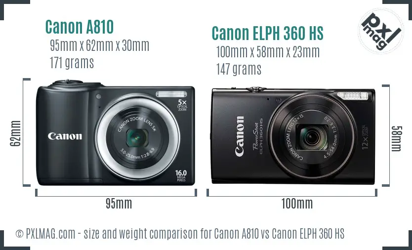 Canon A810 vs Canon ELPH 360 HS size comparison