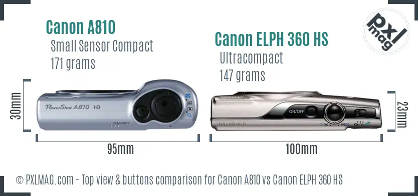 Canon A810 vs Canon ELPH 360 HS top view buttons comparison