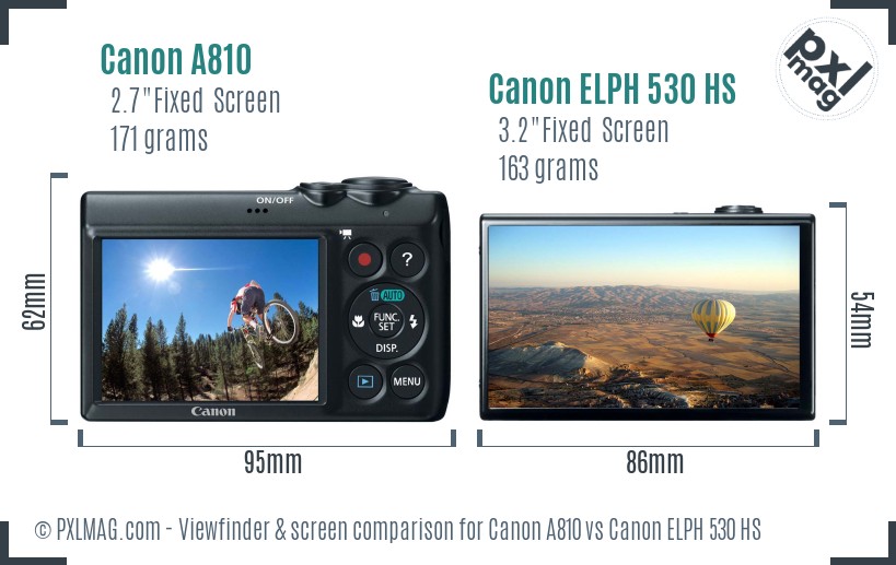 Canon A810 vs Canon ELPH 530 HS Screen and Viewfinder comparison