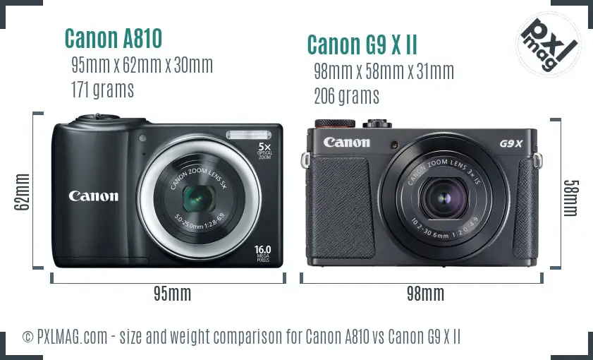 Canon A810 vs Canon G9 X II size comparison