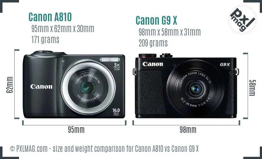 Canon A810 vs Canon G9 X size comparison