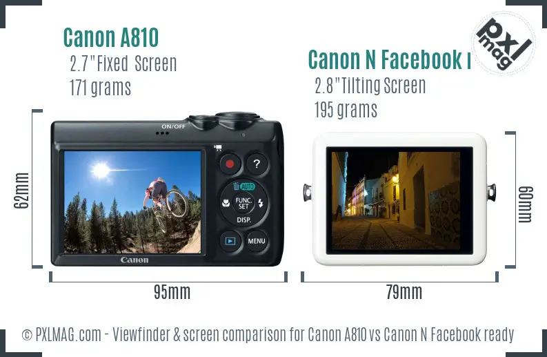 Canon A810 vs Canon N Facebook ready Screen and Viewfinder comparison