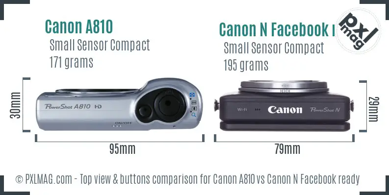 Canon A810 vs Canon N Facebook ready top view buttons comparison